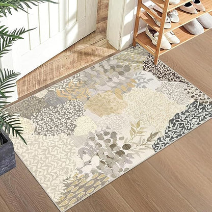 DEXDE 2x3 Area Rug, Small Boho Rugs Entryway Doormat Indoor Machine Washable Non-Slip Abstract Botanical Leaves Floral Print Floor Carpet for Living Room Bedroom Office Playroom, Gray
