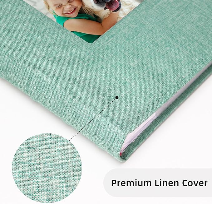 Vienrose Photo Album 4x6 300 Photos Linen Frame Cover with Memo Areas Photobook Large Capacity Slip-in Pictures Book for Wedding Baby Vacation, Green