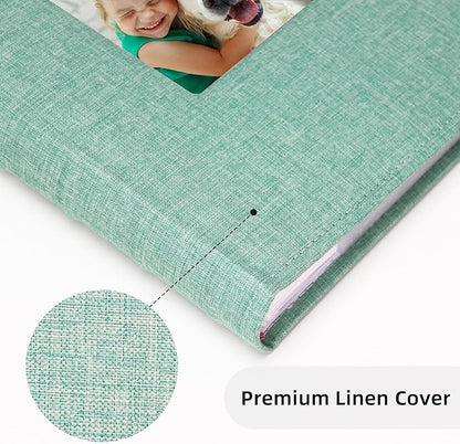 Vienrose Photo Album 4x6 300 Photos Linen Frame Cover with Memo Areas Photobook Large Capacity Slip-in Pictures Book for Wedding Baby Vacation, Green