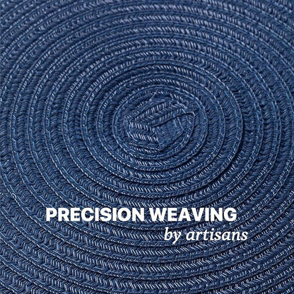 Round Placemats Set of 4 Woven Placemats Washable Braided Table Mats for Dining Table Heat Resistant Non-Slip Circle Place Mats(Navy Blue)