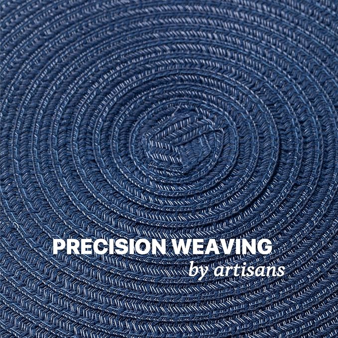 Round Placemats Set of 8 Woven Placemats Washable Braided Table Mats for Dining Table Heat Resistant Non-Slip Circle Place Mats(Navy Blue)