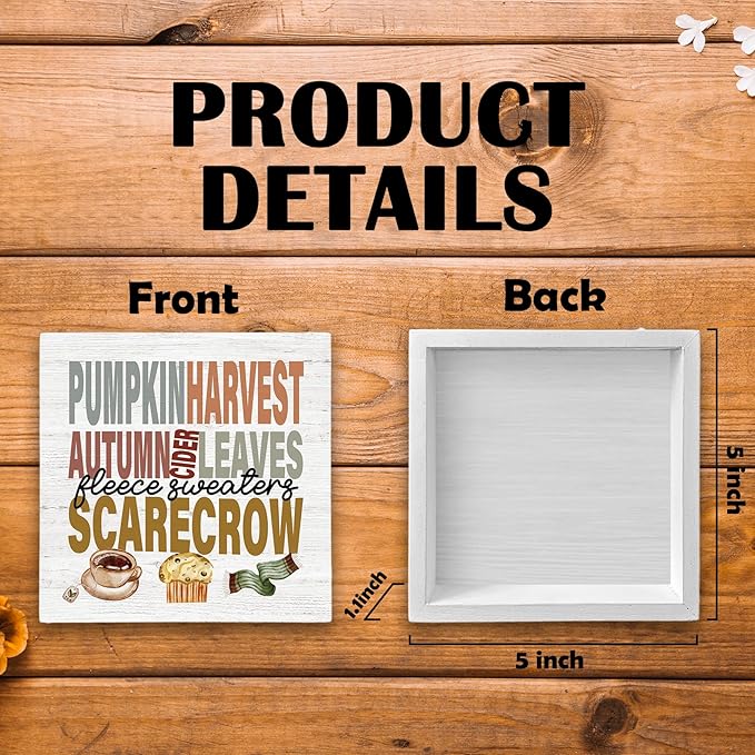 Autumn Harvest Pumpkin Decor Wood Box Sign Desk Decor, Cozy Fall Seasonal Decor, Farmhouse Fall Leaves Wooden Block Sign Decorations for Home Bedroom Kitchen Wall Tabletop Shelf Decor