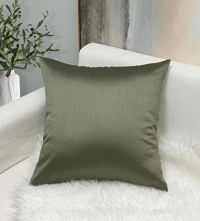 Aiking Home 18x18 Inches Faux Silk Square Throw Pillow Cover, Zipper Closure, Sage (Set of 2)
