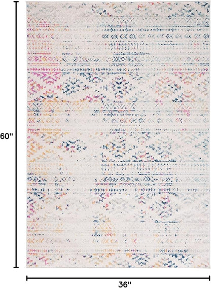 SAFAVIEH Area Rug 3x5 - Tulum Collection - Ivory & Blue, Moroccan Boho Tribal Design, Non-Shedding & Easy to Clean, Ideal for Entryway, Foyer, Accent Space, Bedroom (TUL272C)