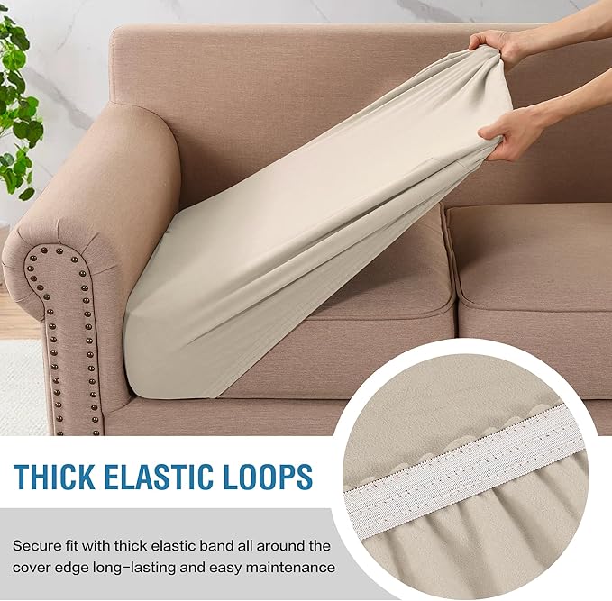 H.VERSAILTEX Fleece Couch Cushion Covers Stretch Loveseat Covers Comfortable and Durable Fabric (2 Piece Loveseat Cushion Cover, Ivory)