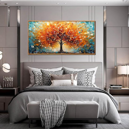 Framed Canvas Wall Art for Living Room Bedroom Office Large Tree of Life Wall Art Orange Tree Picture Modern Canvas Prints Decor Size 24x48