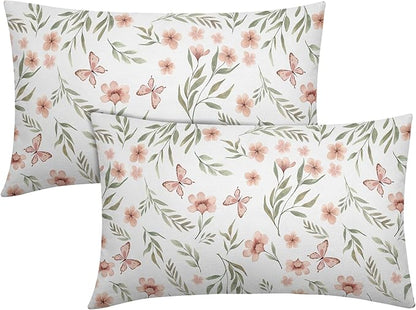 Spring Pillow Covers 12x20 Set of 2 Sage Green Pink Floral Throw Pillow Covers Boho Pillowcase Linen Decoration Farmhouse Soft Decorative Butterfly Cushion Case Couch for Indoor Outdoor Home Decor