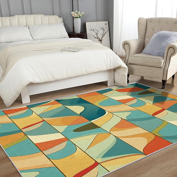 Abstract Rug 6x9 - Abstract Rug, 3x4 Rug, Colorful Swirl Area Rug & Room Decor, Psychedelic Carpet & Home Decor, Washable Non Slip Anti Skid Rugs