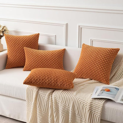 Kevin Textile Fall Throw Pillow Covers Soft Corduroy Decorative Set of 2 Boho Striped Pillow Covers Pillowcases Farmhouse Home Decor for Couch Bed Sofa Living Room 26x26 Inch Orange Yellow