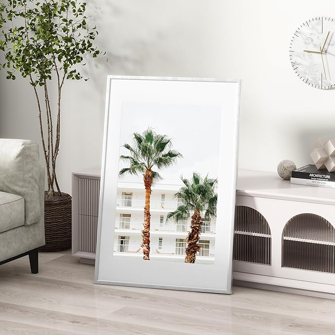 16x20 inch Metal Picture Frame - 16 x 20 Thin Aluminum Photo Frames with 11x14 Removable Mat - High Definition Plexiglass - Vertical and Horizontal Display - Wall Hook Hanging Hardware Included - Silver, Set of 1