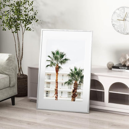 16x20 inch Metal Picture Frame - 16 x 20 Thin Aluminum Photo Frames with 11x14 Removable Mat - High Definition Plexiglass - Vertical and Horizontal Display - Wall Hook Hanging Hardware Included - Silver, Set of 1