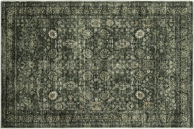 Morebes Washable Dark Green Area Rugs 6x9, Vintage Boho Large Living Room Rugs Non Slip, Distressed Soft Indoor Accent Floor Mat Throw Carpet for Nursery Kitchen Coffee Table Dining Dorm