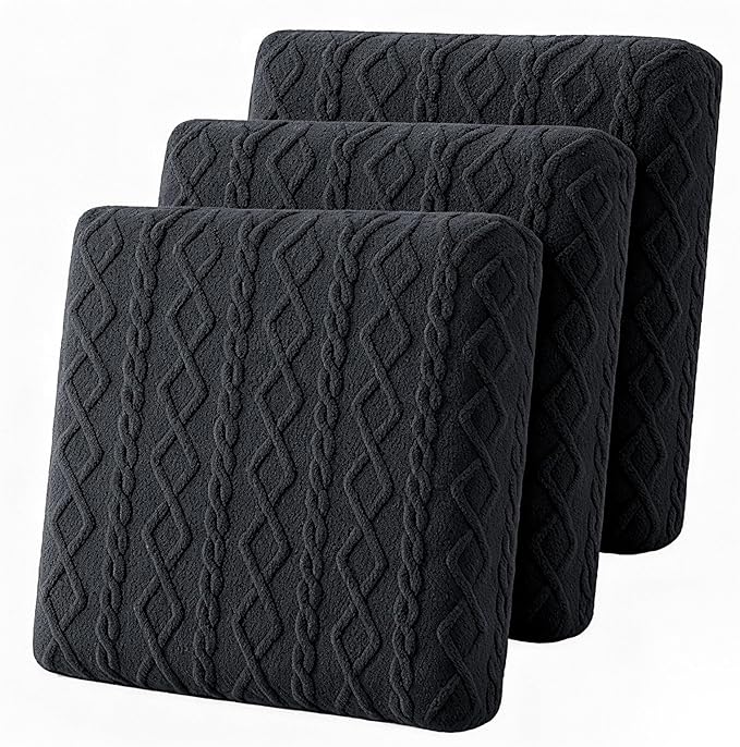 3 Pcs Jacquard Couch Cushion Covers for Sofa Stretch Plush Soft Seat Cover Washable Sofa Slip Covers with Elastic Bottom Modern Boho Furniture Protector for Sectional Slipcovers(Dark Gray)