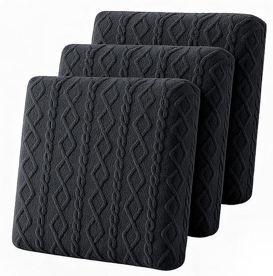 3 Pcs Jacquard Couch Cushion Covers for Sofa Stretch Plush Soft Seat Cover Washable Sofa Slip Covers with Elastic Bottom Modern Boho Furniture Protector for Sectional Slipcovers(Dark Gray)