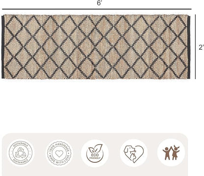 REDEARTH · Jute Cotton Area Rug, Sustainable Handwoven, Non-Shedding, Soft & Durable – Reversible, Neutral Tones for Home Décor in Living Room, Dining Room, Bedroom (Sierra Loom Black, 2'x6')