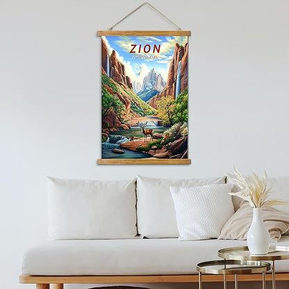 ABoby Vintage Zion National Park Posters - Travel Posters Wall Art for Home, Office - Retro Style Wall Decor with Wood Frames - Ready to Hang