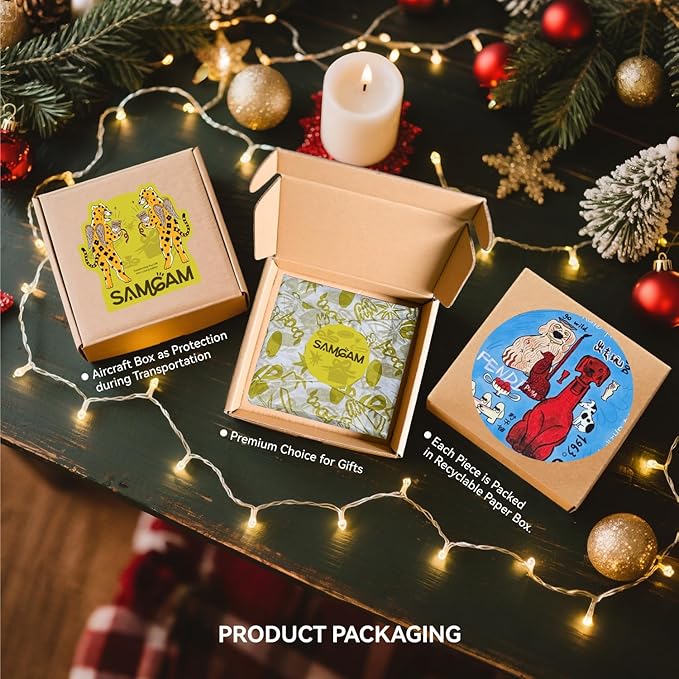 SAMCAM Colorful Art Coasters Set of 4 - Absorbent Ceramic Coasters with Protective Cork Back for Drinks, Cute Table Decor & Gift for Housewarming, 4 Inch