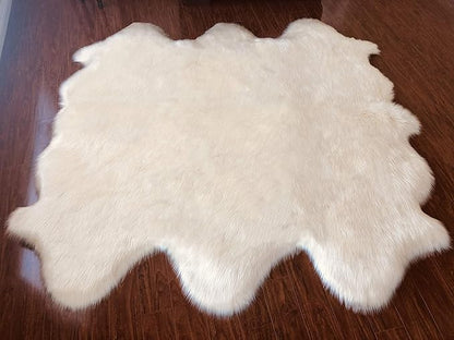 Free Shape Luxury Soft Fluffy Shag Area Rug Sexto 6 Pelts 6'x6',180x180 cm - Vegan Fur Ultra Soft Indoor Carpet Nursery Rugs for Bedroom Home Decor, White