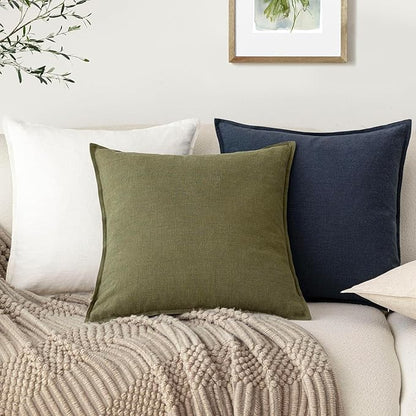 Foindtower Pack of 2, Decorative Linen Soild Throw Pillow Covers Soft Accent Square Cushion Case Boho Farmhouse Pillowcase for Chair Couch Sofa Bedroom Living Room Home Decor 20 x 20 Inch Navy Blue