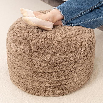 Round Pouf Ottoman 20 x 20 x 14 Inches Boho Poof Home Decor Floor Pouffe Ottoman Foot Rest for Couch Sofa Bean Bag Chairs Living Room Bedroom (Tan)