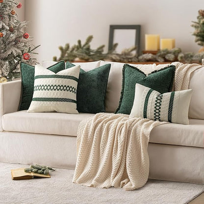 MIULEE Pack of 2 Christmas Green Couch Throw Pillow Covers 18x18 Inch Modern Boho Accent Decorative Pillow Covers Soft Chenille Farmhouse Cushion Covers for Home Decor Bed Sofa Living Room