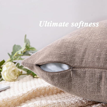 GAWAMAY Decorative Chenille Throw Pillow Covers 24x24 Inch Pack of 2, Soft Square Couch Pillow Cover for Sofa Cushion Living Room Bedroom Pillowcases Taupe Grey 60x60cm (ONLY Covers)