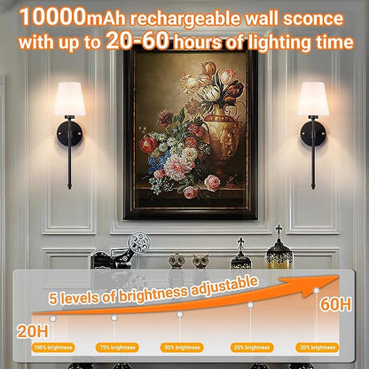 Battery Operated Wall Sconces Set Of 2, Wireless Battery Wall Light With 10000mAh RGB Rechargeable Magnetic Bulb, Rechargeable Wall Sconce With Remote Control For Bedroom, No Electrician Required