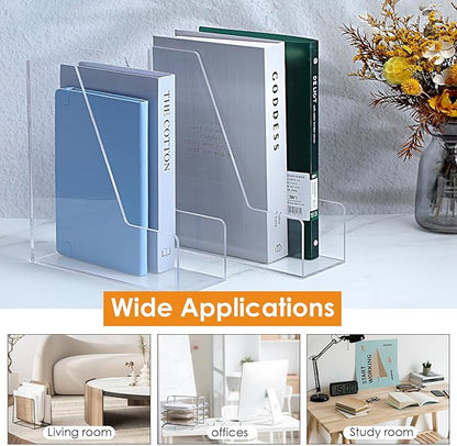 2 Pack Acrylic Magazine Holder Desk Clear File Organizer and Storage Rack for Office Desktop and Home Workspace Holds Folders Binders Notebooks A4/Letter Paper 9.45" x 10.24" x 3.62"