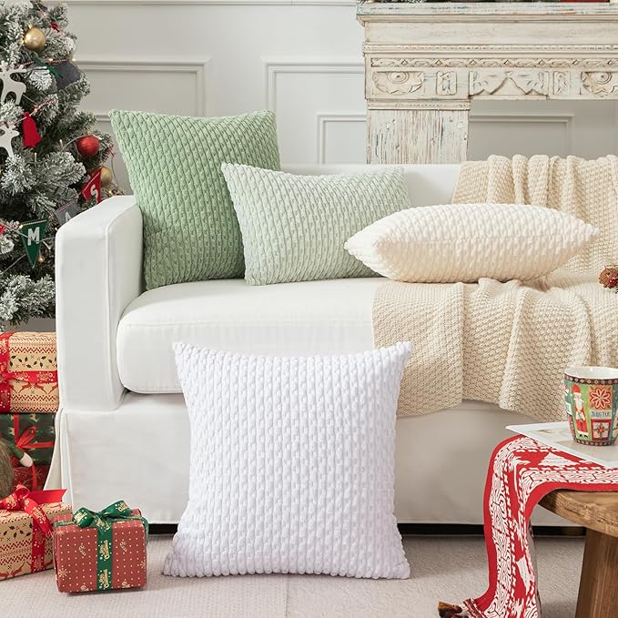 Kevin Textile 2 Packs Pure White Decorative Throw Pillow Covers 26x26 Inch for Living Room Couch Bed Sofa Rustic Farmhouse Boho Home Decor Soft Striped Corduroy Square Cushion Case 66x66 cm