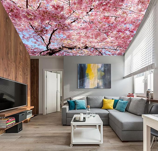 AFZEVEB-Pink Flower Wallpaper Natural Landscape Floral Wall Mural for Bedroom 114"x74"(Not Peel and Stick)