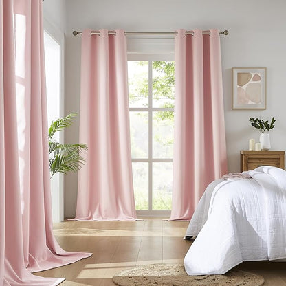DUALIFE 80 Inch Privacy Curtains 2 Panels - Room Darkening Drapes for Girls Bedroom Thermal Insulated Grommet Curtain Panel Pair 34 x 80 Inches Long Baby Pink