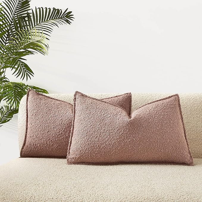 JUSPURBET 16x24 Throw Pillow Covers Set of 2 Decorative Pillow Covers for Couch Sofa Bed Cozy Boucle Textured Lumbar Cushion Covers Cases with Invisible Zipper for Living Room Home Decor,Jam
