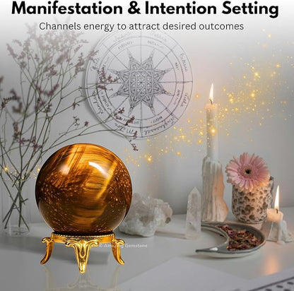 Amazing Gemstone Tiger Eye Crystal Ball with Stand - 1.5 Inches Crystal Sphere Meditation Balls for Witchcraft and Decorative Balls