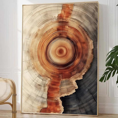 IBHJSART Framed Tree Ring Canvas Wall Art Vintage Colorful Wood Stump Painting Prints Modern Minimalist Pictures Neutral Nature Rustic Farmhouse Decor Living Room Bedroom Bathroom Office