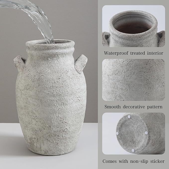 Ceramic Flower Vase with Handles,9.76 Inch Large Decorative Vase,Rustic Farmhouse Vase for Living Room Bedroom Kitchen Table Office Centerpiece Decorations, Holiday & Wedding