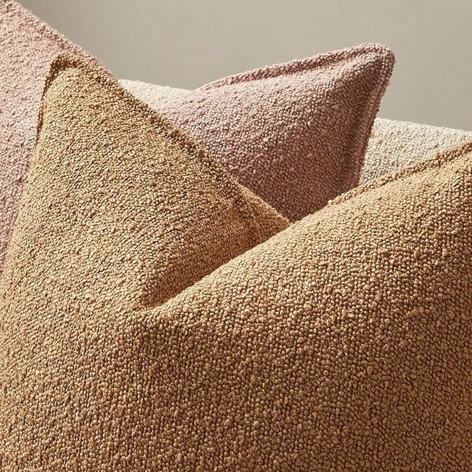 JUSPURBET 12x20 Pillow Covers Set of 2 Decorative Throw Pillow Covers Case for Couch Sofa Bed Soft Boucle Textured Lumbar Cushion Covers with Hidden Zipper for Home Decor Living Room,Camel