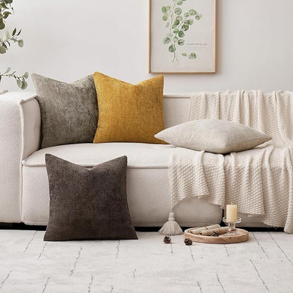 MIULEE Pack of 2 Couch Throw Pillow Covers 22x22 Inch Neutral Gold Modern Boho Accent Decorative Pillow Covers Soft Chenille Farmhouse Cushion Covers for Home Decor Bed Sofa Living Room