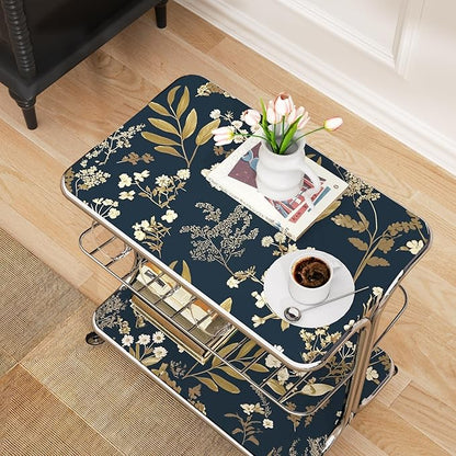 Dark Blue Leaf Wallpaper Peel and Stick Dark Floral Wallpaper for Bedroom Vintage Leaf Contact Paper Waterproof Self Adhesive Boho Floral Wall Paper for Bedroom Walls Countertop 17.5in x 118in