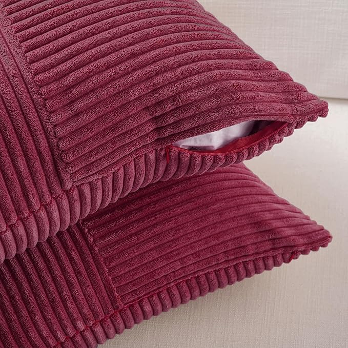 Fancy Homi 2 Packs Burgundy Red Decorative Throw Pillow Covers 18x18 Inch for Living Room Couch Sofa, Boho Christmas Home Decor, Soft Corss Corduroy Patchwork Textured Square Cushion Case 45x45 cm