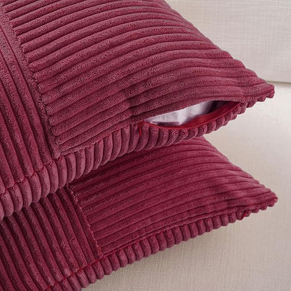 Fancy Homi 2 Packs Burgundy Samll Decorative Throw Pillow Covers 12x12 Inch with for Living Room Couch Bed, Rustic Farmhouse Boho Home Decor, Soft Corss Patchwork Corduroy Square Cushion Case 30x30 cm