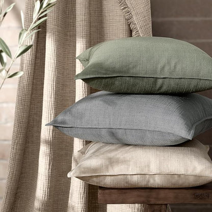 MIULEE Pack of 2 Thick Textured Couch Throw Pillow Covers, Olive Green Decorative Pillow Covers 22x22, Neutral Linen Cushion Cases for Sofa Bed Living Room Modern Farmhouse Home Decor, No Filling