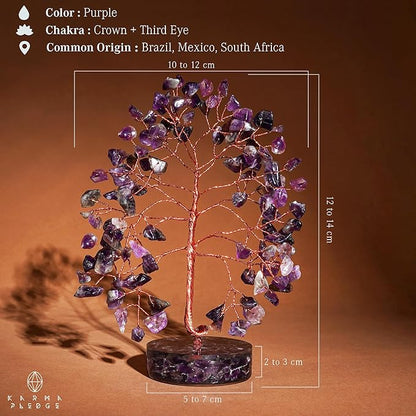 Crystal Tree for Home and Office Decor, Amethyst Chakra Healing Stones Handmade Feng Shui Tree of Life for Positive Energy, Money, Good Luck, Christmas Decor, Birthday Gifts for Women, Mom