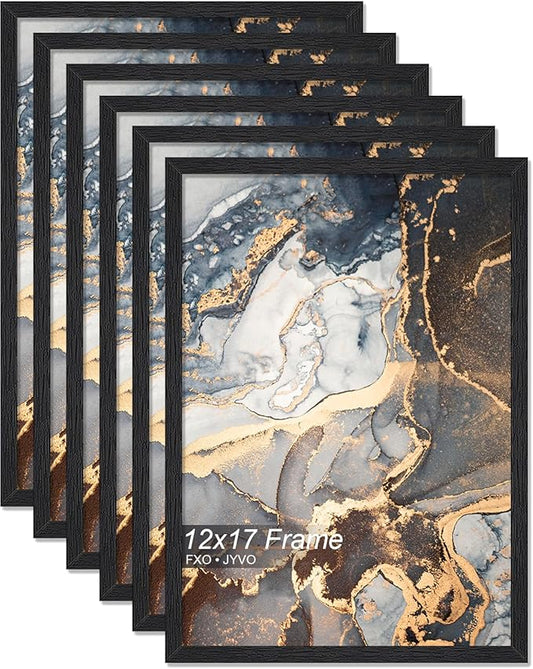Engineered Wood 12x17 Picture Frame Set of 6, Black Frame for 12 x 17 Inch Picture Poster Photo, Light Weight 12 by 17 Frame with Wood-grain for Wall - 6 Pack/Black/12 x17
