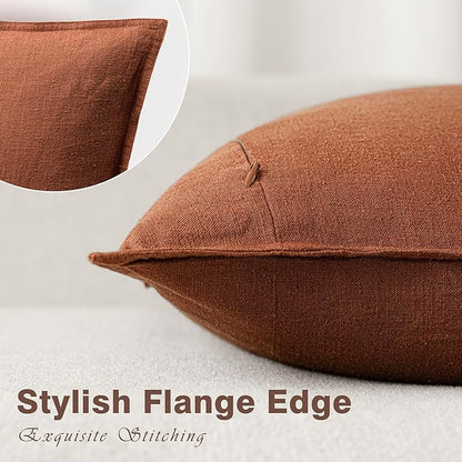 Foindtower Pack of 2, Decorative Linen Soild Throw Pillow Covers Soft Accent Cushion Case Farmhouse Neutral Pillowcase for Chair Couch Sofa Bedroom Living Room Home Decor 24 x 24 Inch Fall Rust Orange