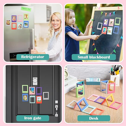 Epakh 14 Packs Magnetic Photo Picture Frame Cute Mini Table Photo Frame Holder 3 Inches Plastic Colorful Picture Display for Fridge Office (Multicolor)