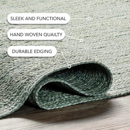 nuLOOM 6x9 Rigo Jute Hand Woven Area Rug, Green, Solid Farmhouse Design, Natural Fiber, For Bedroom, Living Room, Dining Room, Hallway, Office, Kitchen, Entryway