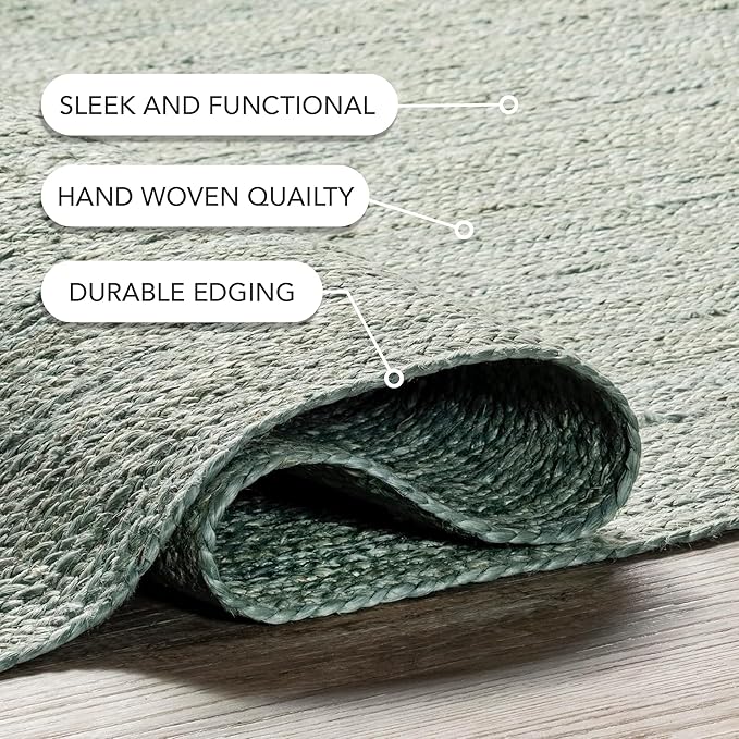 Nuloom Rigo Green, 3' x 5', Handmade, Jute, Soft and Textured, High Traffic, Stain Resistant, Easy Clean, Durable Area Rug for Bedroom, Living Room, Dining Space, Den, Foyer, Entryway