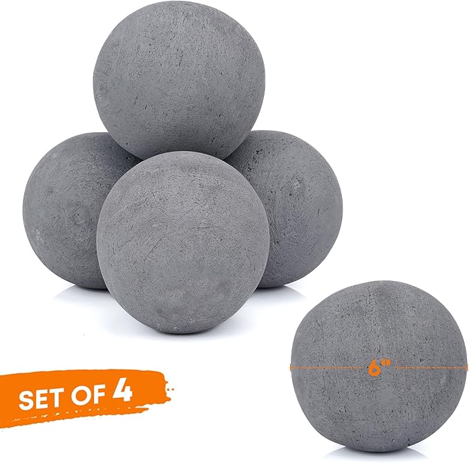 Stanbroil Ceramic Balls - 6" Round Fire Stones for Fire Pit Fire Bowl and Fireplace - Set of 4, Gray
