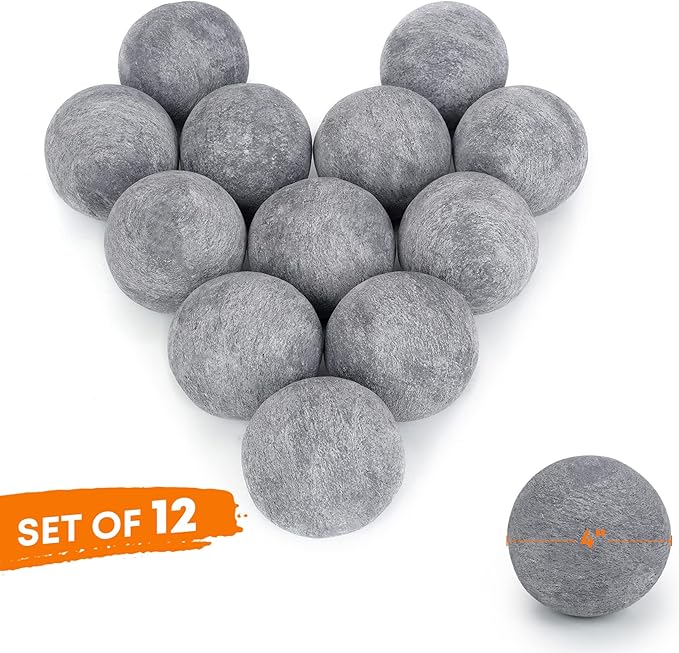 Stanbroil Ceramic Balls - 4” Round Fire Stones for Fire Pit Fire Bowl and Fireplace - Set of 12, Gray