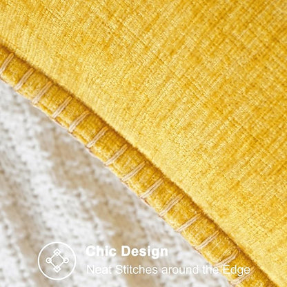 CaliTime Throw Pillow Covers Decorative 24 X 24 Inches Pack of 2 Cotton Thread Stitching Edges Solid Dyed Soft Chenille Cushion Cases for Couch Sofa Bed Living Room Farmhouse Mustard Yellow